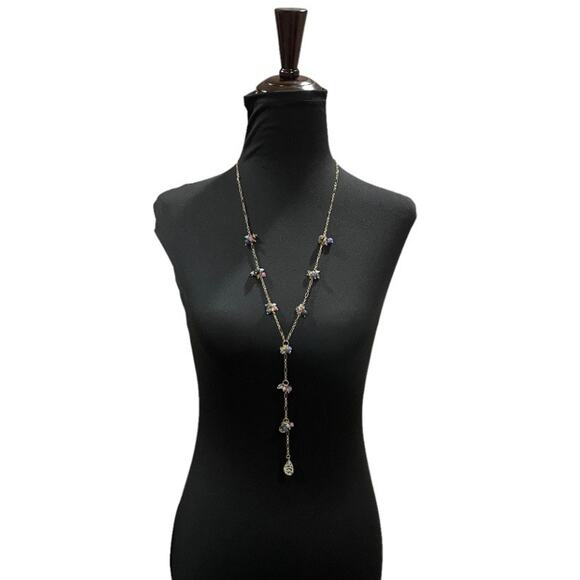 Macy’s Beaded Lariat Necklace Gold Tone Multi Colored Cluster Beads NWOT - Picture 2 of 11